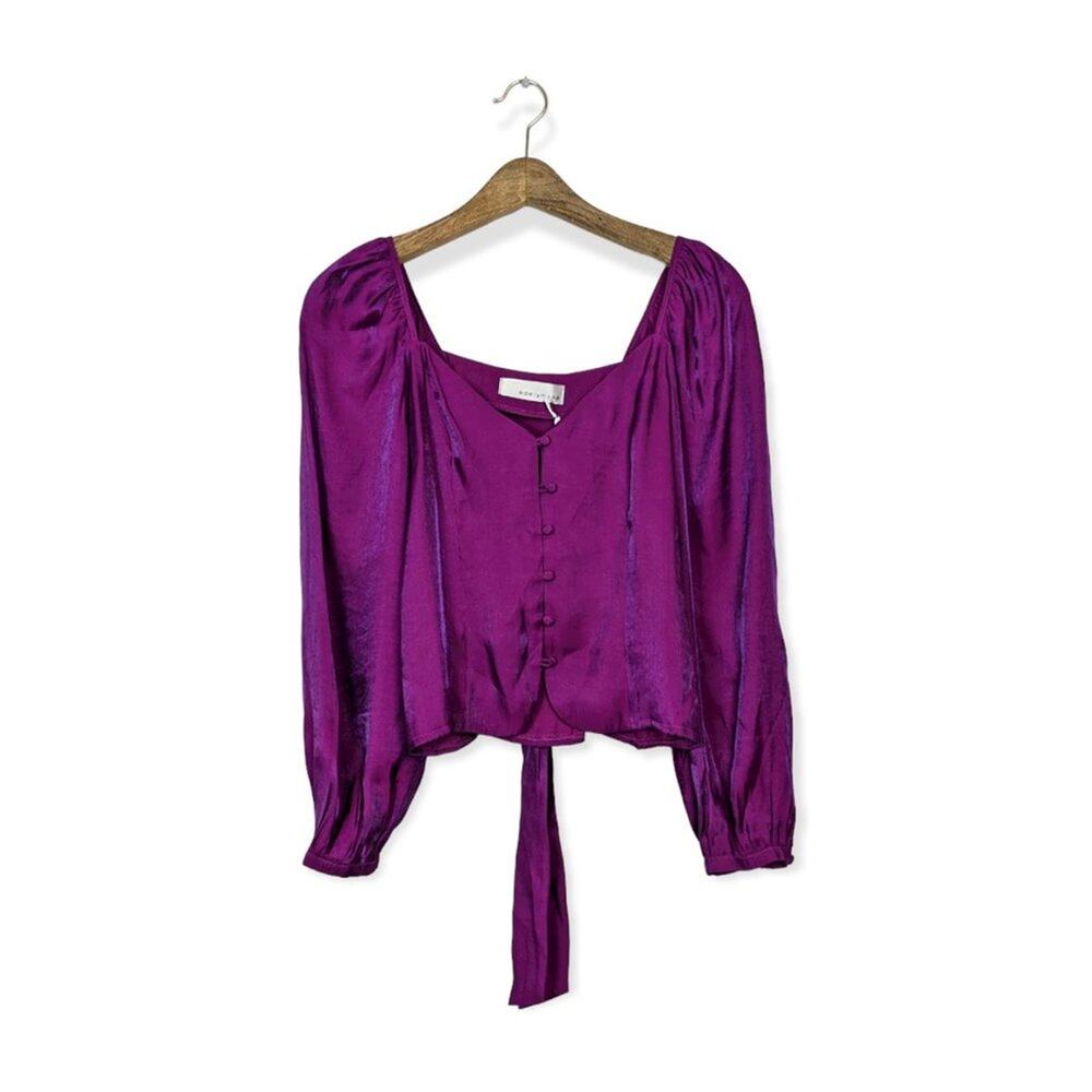 Adelyn Rae Crop Blouse S Iridescent Purple Tie Back Party Top NWT